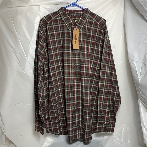MEN'S Woolrich Milepost Red Black Plaid Button Down Long Sleeve Shirt Size XXL - Picture 2 of 6